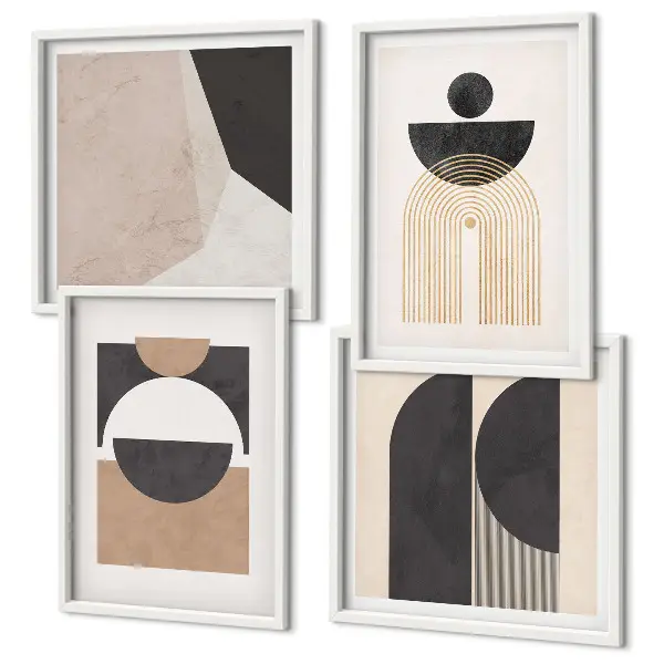 Abstracte vormen beige bruin meerluik in lijst
