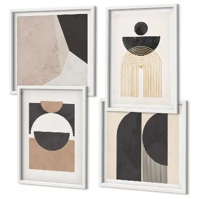 Abstracte vormen beige bruin meerluik in lijst
