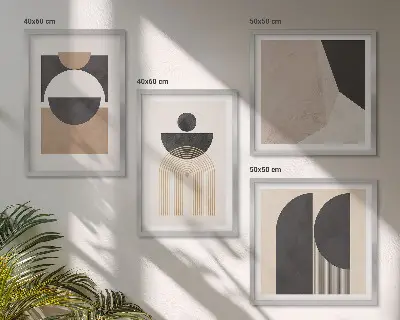 Abstracte vormen beige bruin meerluik in lijst