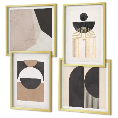 Abstracte vormen beige bruin meerluik in lijst