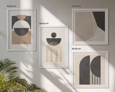 Abstracte vormen beige bruin meerluik in lijst