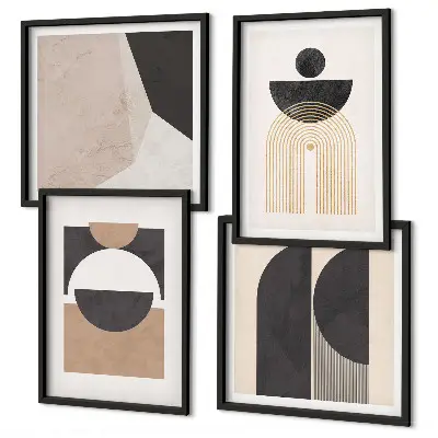 Abstracte vormen beige bruin meerluik in lijst
