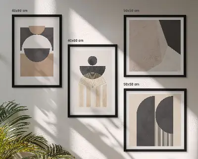 Abstracte vormen beige bruin meerluik in lijst