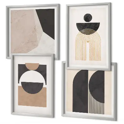 Abstracte vormen beige bruin meerluik in lijst