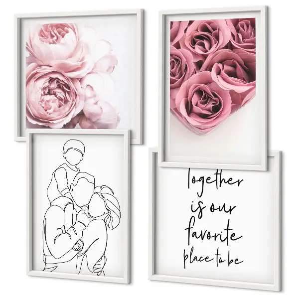 Familieboeketten met rozen in lijntekening set van posters met lijst