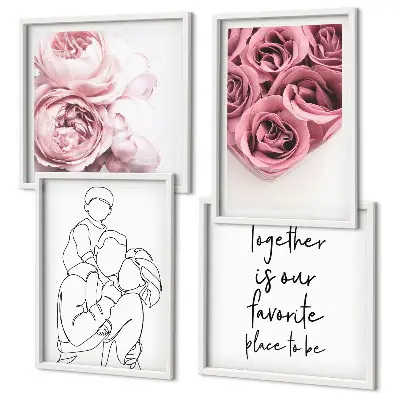 Set van posters met lijst Familieboeketten met rozen in lijntekeningstijl