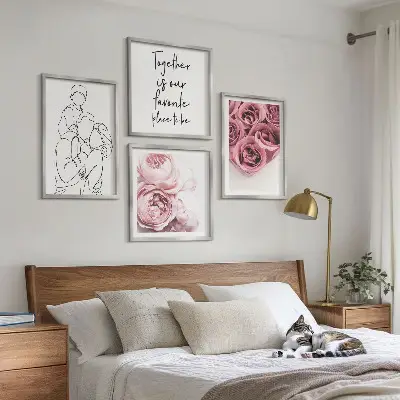Familieboeketten met rozen in lijntekening set van posters met lijst