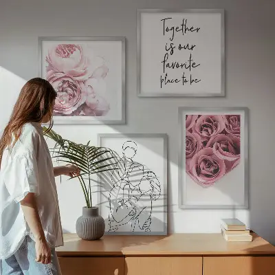 Familieboeketten met rozen in lijntekening set van posters met lijst