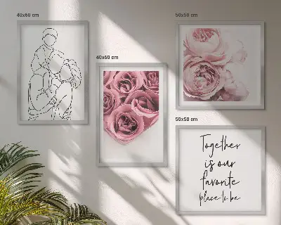 Familieboeketten met rozen in lijntekening set van posters met lijst
