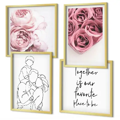 Familieboeketten met rozen in lijntekening set van posters met lijst