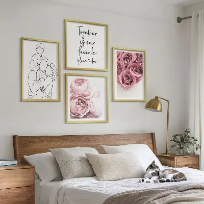 Familieboeketten met rozen in lijntekening set van posters met lijst