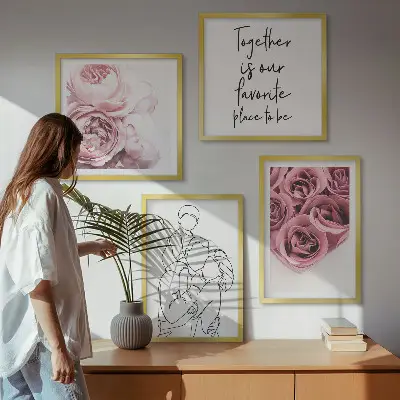 Familieboeketten met rozen in lijntekening set van posters met lijst