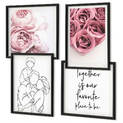 Familieboeketten met rozen in lijntekening set van posters met lijst
