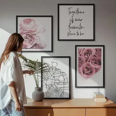 Familieboeketten met rozen in lijntekening set van posters met lijst