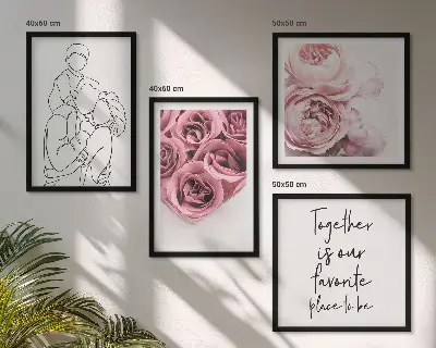 Familieboeketten met rozen in lijntekening set van posters met lijst