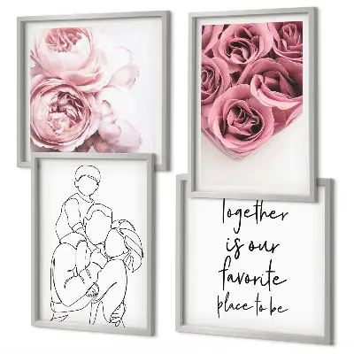 Familieboeketten met rozen in lijntekening set van posters met lijst