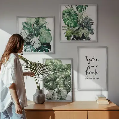 Set van posters met lijst Decoratie met groene tropische bladeren