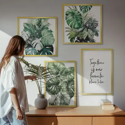 Set van posters met lijst Decoratie met groene tropische bladeren