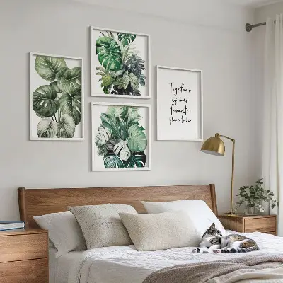 Set van posters met lijst Decoratie met groene tropische bladeren
