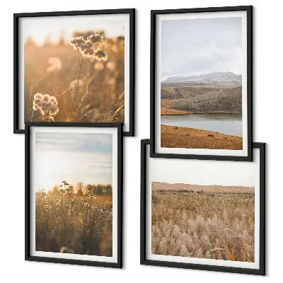 Set posters met lijst landschap met weiden, bergen en een meer