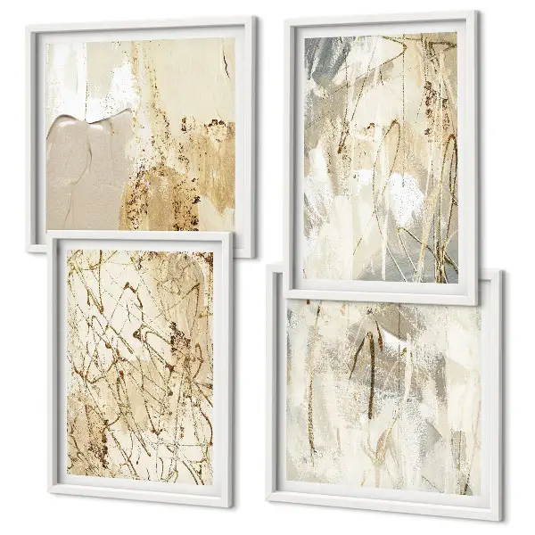 Beige abstracte vormen en lijnen meerluik in lijst