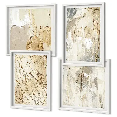 Beige abstracte vormen en lijnen meerluik in lijst