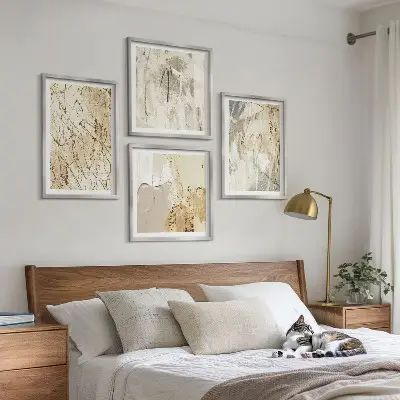 Beige abstracte vormen en lijnen meerluik in lijst