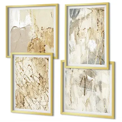 Beige abstracte vormen en lijnen meerluik in lijst