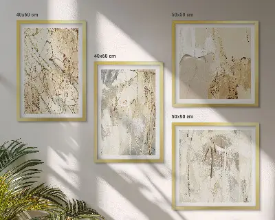 Beige abstracte vormen en lijnen meerluik in lijst