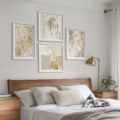 Meerluik in lijst Beige abstracte vormen en lijnen