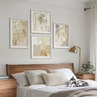 Beige abstracte vormen en lijnen meerluik in lijst