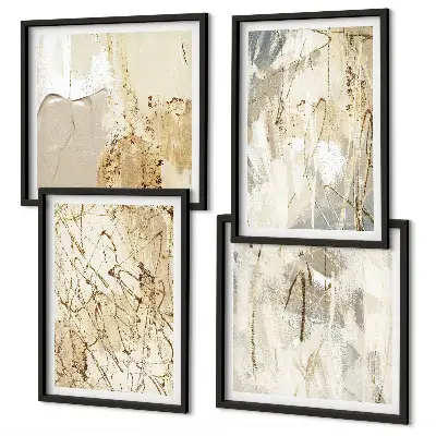 Beige abstracte vormen en lijnen meerluik in lijst