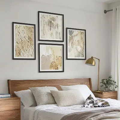 Beige abstracte vormen en lijnen meerluik in lijst