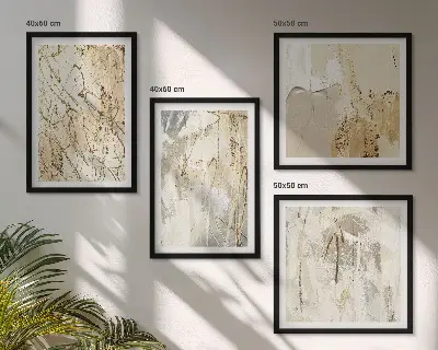 Beige abstracte vormen en lijnen meerluik in lijst