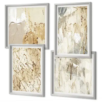 Beige abstracte vormen en lijnen meerluik in lijst