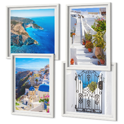 Set van posters met lijst Santorini Griekse architectuur Oia