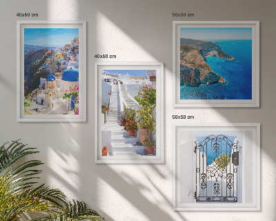 Set van posters met lijst Santorini Griekse architectuur Oia