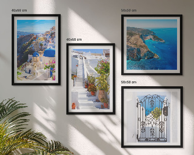 Set van posters met lijst Santorini Griekse architectuur Oia