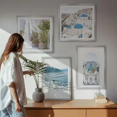 Witte trap met zeeplanten meerluik in lijst