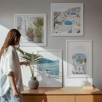 Witte trap met zeeplanten meerluik in lijst
