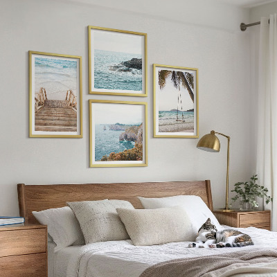 Set van posters met lijst Trap strand zee uitzicht schommel