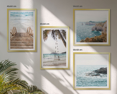 Set van posters met lijst Trap strand zee uitzicht schommel