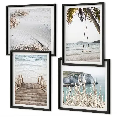 Strandtrap aan zee schilderij meerluik in lijst