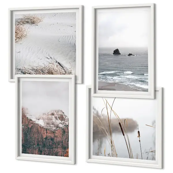 Abstracte golven in grijs pastel set van posters met lijst
