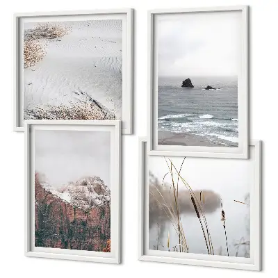 Set van posters met lijst Abstracte golven in grijs pastel