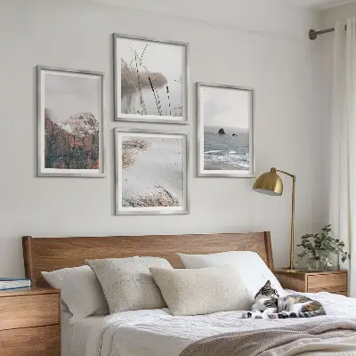Abstracte golven in grijs pastel set van posters met lijst