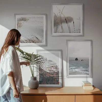 Abstracte golven in grijs pastel set van posters met lijst