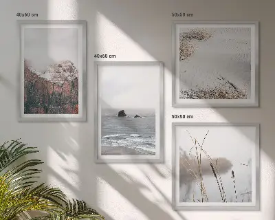 Abstracte golven in grijs pastel set van posters met lijst