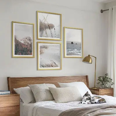 Abstracte golven in grijs pastel set van posters met lijst