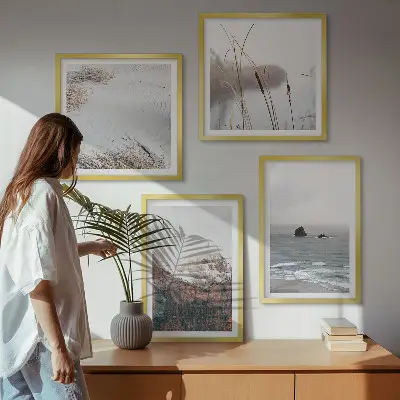 Abstracte golven in grijs pastel set van posters met lijst